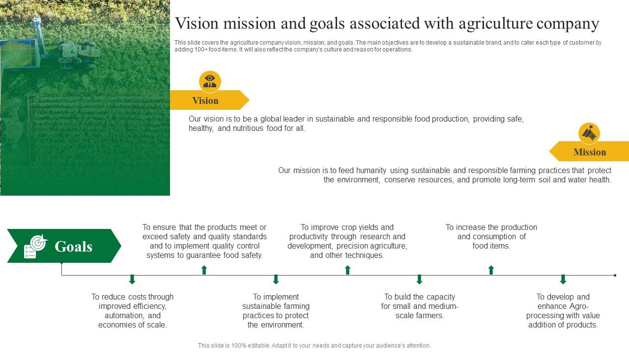 Vision Mission And Goals Associated Agriculture Business Plan Go To Market Strategy Icons Pdf