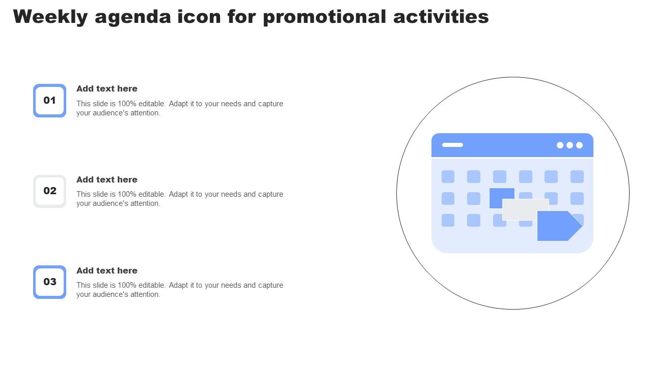 Weekly Agenda Icon For Promotional Activities Download Pdf