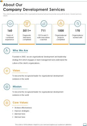 About Our Company Development Services One Pager Sample Example Document Slide01