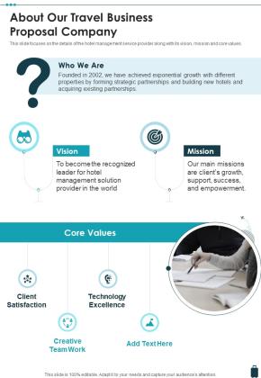 About Our Travel Business Proposal Company One Pager Sample Example Document Slide01