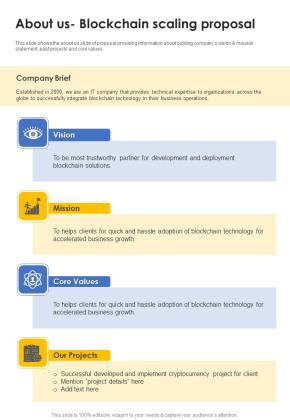 About Us Blockchain Scaling Proposal One Pager Sample Example Document Slide01