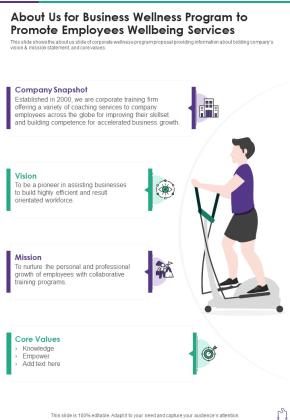 About Us For Business Wellness Program To Promote One Pager Sample Example Document Slide01