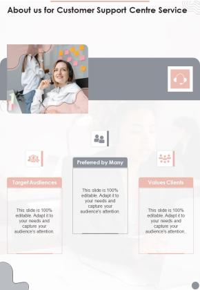 About Us For Customer Support Centre Service One Pager Sample Example Document Slide01