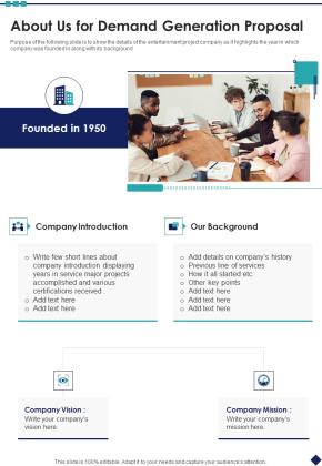 About Us For Demand Generation Proposal One Pager Sample Example Document Slide01
