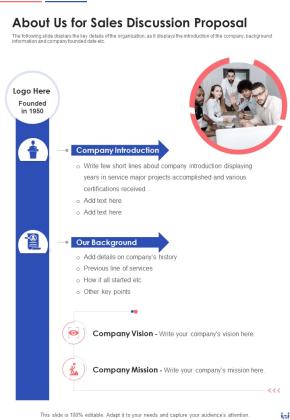About Us For Sales Discussion Proposal One Pager Sample Example Document Slide01