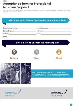 Acceptance Form For Professional Musician Proposal One Pager Sample Example Document Slide01