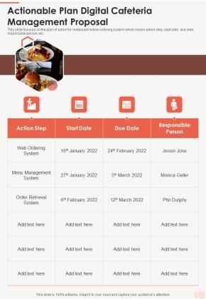 Actionable Plan Digital Cafeteria Management Proposal One Pager Sample Example Document Slide01