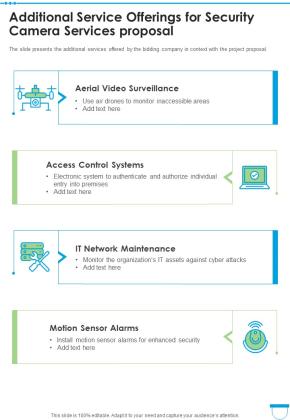 Additional Service Offerings For Security Camera Services Proposal One Pager Sample Example Document Slide01