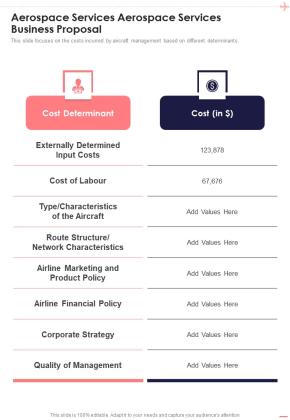 Aerospace Services Aerospace Services Business Proposal One Pager Sample Example Document Slide01
