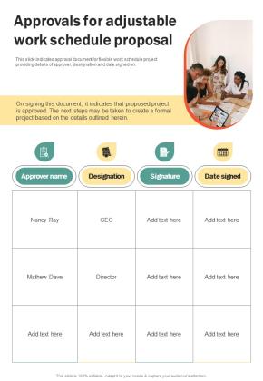 Approvals For Adjustable Work Schedule Proposal One Pager Sample Example Document Slide01