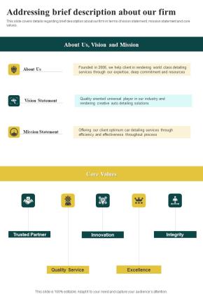 Automobile Repair And Maintenance Addressing Brief Description One Pager Sample Example Document Slide01