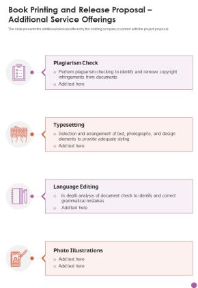 Book Printing And Release Proposal Additional Service Offerings One Pager Sample Example Document Slide01