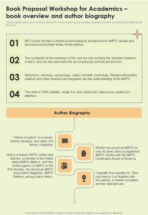 Book Proposal Workshop For Academics Book Overview One Pager Sample Example Document Slide01