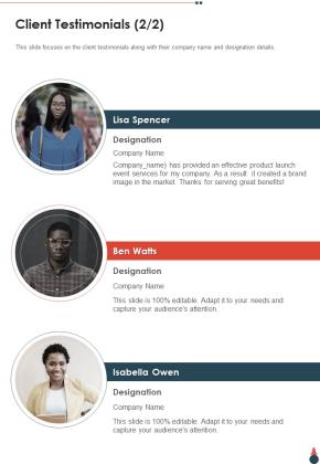 Brand Launch Event Proposal Client Testimonials One Pager Sample Example Document Slide02