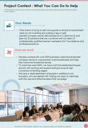 Brand Partnership Service Proposal Project Context What You Can Do To Help One Pager Sample Example Document Slide01