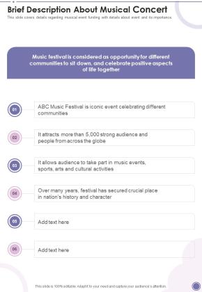 Brief Description About Musical Concert One Pager Sample Example Document Slide01