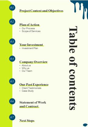 Building Exterior Whitewashing Proposal Table Of Contents One Pager Sample Example Document Slide01