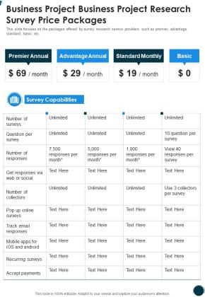 Business Project Business Project Research Survey Price Packages One Pager Sample Example Document Slide01