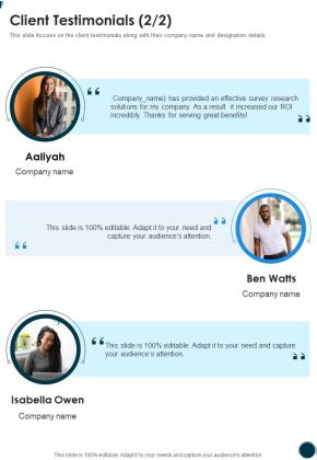Business Project Research Survey Proposal Client Testimonials One Pager Sample Example Document Slide02