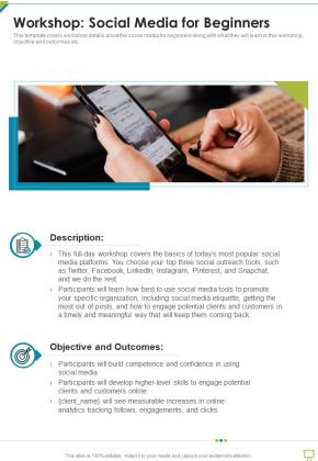 Business Proposal For Successful Workshop Delivery Workshop Social Media For Beginners One Pager Sample Example Document Slide01