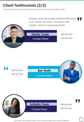 Business To Business Trade Proposal Client Testimonials One Pager Sample Example Document Slide02