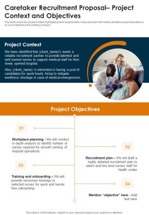 Caretaker Recruitment Project Context And Objectives One Pager Sample Example Document Slide01