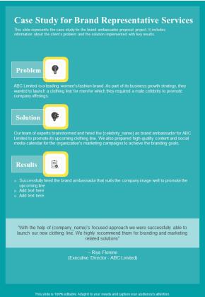 Case Study For Brand Representative Services One Pager Sample Example Document Slide01