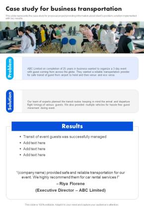 Case Study For Business Transportation One Pager Sample Example Document Slide01