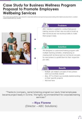 Case Study For Business Wellness Program Proposal To Promote One Pager Sample Example Document Slide01