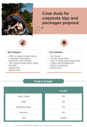 Case Study For Corporate Trips And Packages Proposal One Pager Sample Example Document Slide01