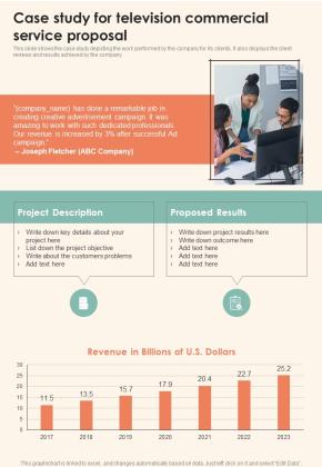 Case Study For Television Commercial Service Proposal One Pager Sample Example Document Slide01