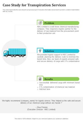 Case Study For Transpiration Services One Pager Sample Example Document Slide01