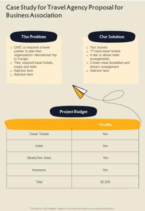 Case Study For Travel Agency Proposal For Business Association One Pager Sample Example Document Slide01