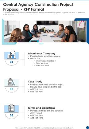 Central Agency Construction Project Proposal RFP Format Contd One Pager Sample Example Document Slide02