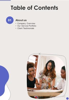 Client Service Support Proposal Table Of Contents One Pager Sample Example Document Slide01