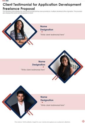 Client Testimonial For Application Development Freelance Proposal One Pager Sample Example Document Slide01