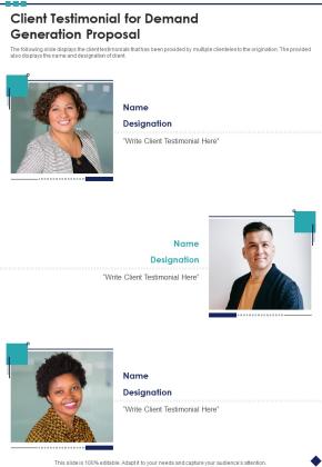 Client Testimonial For Demand Generation Proposal One Pager Sample Example Document Slide01