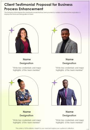 Client Testimonial Proposal For Business Process Enhancement One Pager Sample Example Document Slide01
