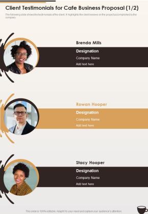 Client Testimonials For Cafe Business Proposal One Pager Sample Example Document Slide01