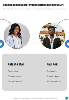 Client Testimonials For Freight Carriers Business One Pager Sample Example Document Slide01
