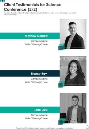 Client Testimonials For Science Conference One Pager Sample Example Document Slide02