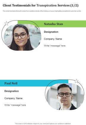 Client Testimonials For Transpiration Services One Pager Sample Example Document Slide01