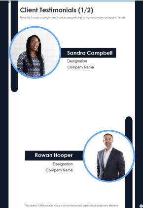 Client Testimonials Proposal For Data Analysis In Research Project One Pager Sample Example Document Slide01