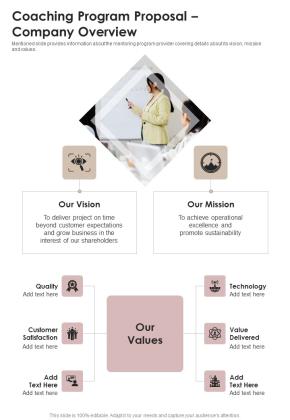 Coaching Program Proposal Company Overview One Pager Sample Example Document Slide01