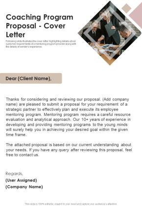 Coaching Program Proposal Cover Letter One Pager Sample Example Document Slide01
