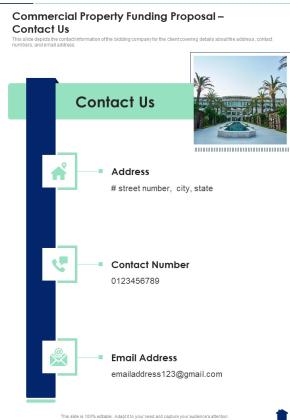 Commercial Property Funding Proposal Contact Us One Pager Sample Example Document Slide01