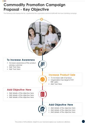 Commodity Promotion Campaign Proposal Key Objective One Pager Sample Example Document Slide01