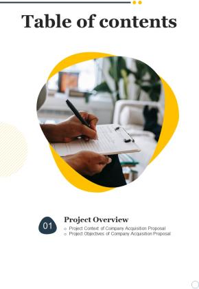 Company Acquisition Proposal Table Of Contents One Pager Sample Example Document Slide01