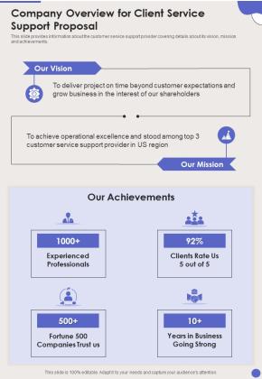 Company Overview For Client Service Support Proposal One Pager Sample Example Document Slide01