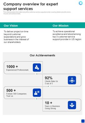 Company Overview For Expert Support Services One Pager Sample Example Document Slide01